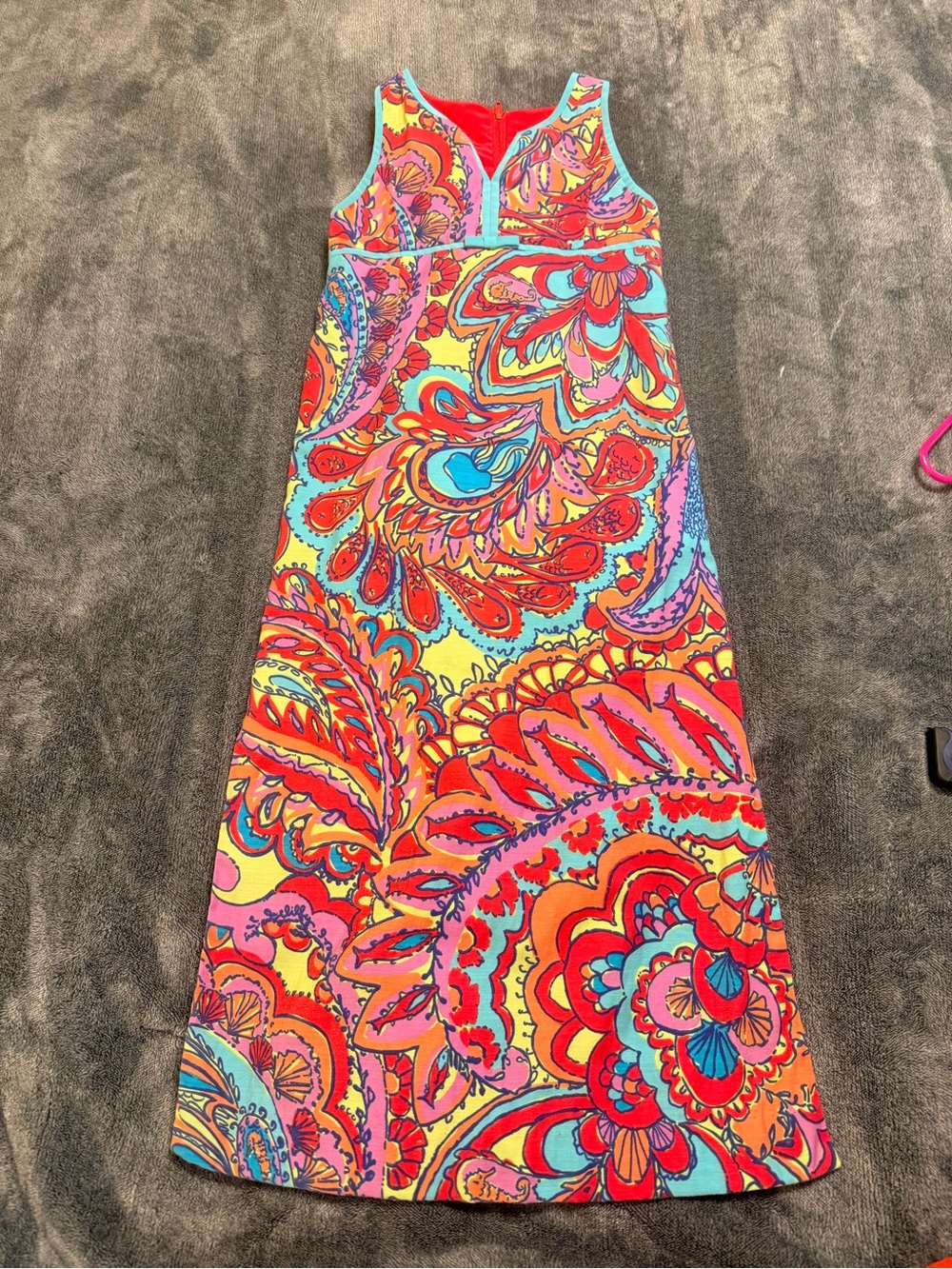 Lilly Pulitzer Multicolor Paisley Maxi Dress - Bright Pink Red Aqua Yellow